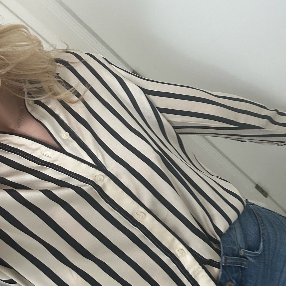 H&M Black and Cream Striped Button Down Shirt